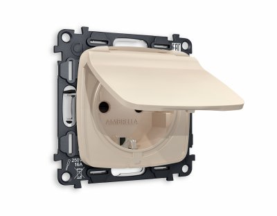 Комплект механизма электрической розетки OMEGA MO328010 Бежевый матовый с заземлением со шторками и защитной крышкой 2P+E 16A-250V IP44 QUANT Ambrella Volt