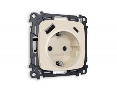 Комплект механизма электрической розетки OMEGA MO330010 Бежевый матовый 2USB A+C 20W быстрая зарядка с заземлением со шторками 2P+E 16A-250V QUANT Ambrella Volt Комплект механизма электрической розетки OMEGA MO330010 Бежевый матовый 2USB A+C 20W быстрая зарядка с заземлением со шторками 2P+E 16A-250V QUANT Ambrella Volt