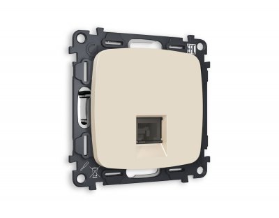 Комплект механизма телефонной розетки OMEGA MO332030 Бежевый матовый RJ-11(4P4C) с защитной шторкой QUANT Ambrella Volt