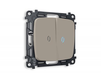 Комплект механизма 2-клавишного проходного выключателя с подсветкой 10000K OMEGA MO364040 Серо-бежевый матовый QUANT Ambrella Volt