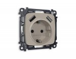 Комплект механизма электрической розетки OMEGA MO369010 Серо-бежевый матовый 2USB A+A18W быстрая зарядка с заземлением с шторками 2P+E 16A-250V QUANT Ambrella Volt