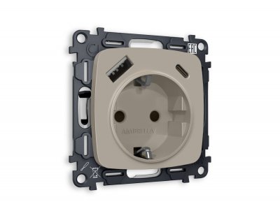 Комплект механизма электрической розетки OMEGA MO370010 Серо-бежевый матовый 2USB A+C 20W быстрая зарядка с заземлением со шторками 2P+E 16A-250 QUANT Ambrella Volt Комплект механизма электрической розетки OMEGA MO370010 Серо-бежевый матовый 2USB A+C 20W быстрая зарядка с заземлением со шторками 2P+E 16A-250 QUANT Ambrella Volt