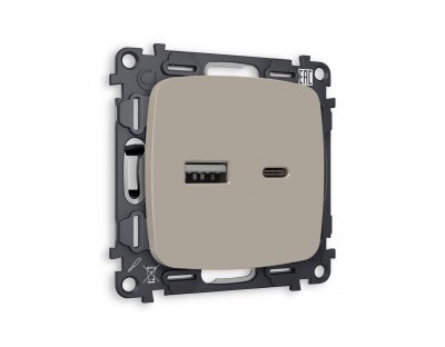 Комплект механизма розетки OMEGA MO371010 Серо-бежевый матовый 2USB A+C 20W быстрая зарядка QUANT Ambrella Volt Комплект механизма розетки OMEGA MO371010 Серо-бежевый матовый 2USB A+C 20W быстрая зарядка QUANT Ambrella Volt