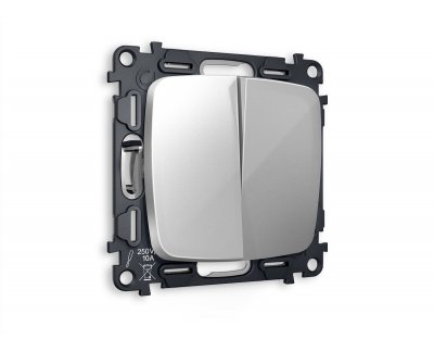 Комплект механизма 2-клавишного выключателя OMEGA MO403010 Серебро глянец QUANT Ambrella Volt Комплект механизма 2-клавишного выключателя OMEGA MO403010 Серебро глянец QUANT Ambrella Volt