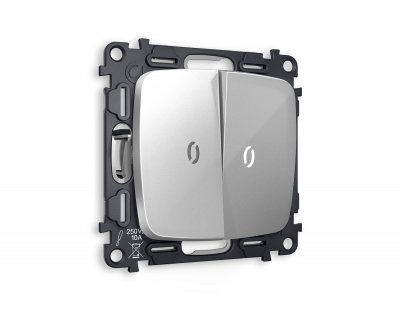Комплект механизма 2-клавишного выключателя с подсветкой 5600K OMEGA MO404015 Серебро глянец QUANT Ambrella Volt