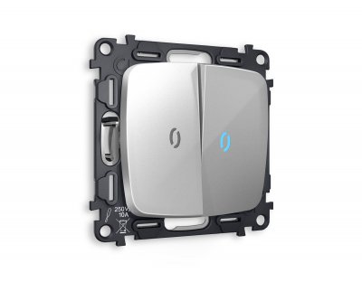 Комплект механизма 2-клавишного выключателя с подсветкой 10000K OMEGA MO404020 Серебро глянец QUANT Ambrella Volt