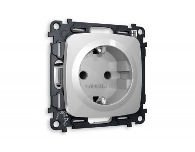 Комплект механизма электрической розетки OMEGA MO407010 Серебро глянец с заземлением и шторками 2P+E 16A-250V QUANT Ambrella Volt Комплект механизма электрической розетки OMEGA MO407010 Серебро глянец с заземлением и шторками 2P+E 16A-250V QUANT Ambrella Volt