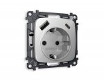 Комплект механизма электрической розетки OMEGA MO410010 Серебро глянец 2USB A+C 20W быстрая зарядка с заземлением и шторками 2P+E 16A-250V QUANT Ambrella Volt