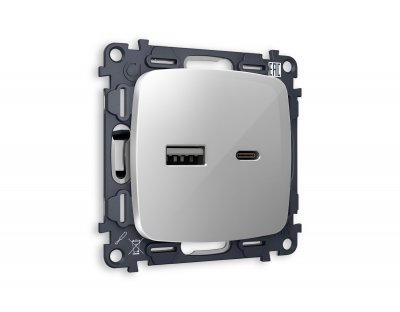 Комплект механизма розетки OMEGA MO411010 Серебро глянец 2USB A+C 20W быстрая зарядка QUANT Ambrella Volt Комплект механизма розетки OMEGA MO411010 Серебро глянец 2USB A+C 20W быстрая зарядка QUANT Ambrella Volt