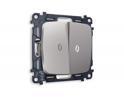 Комплект механизма 2-клавишного проходного выключателя с подсветкой 5600K OMEGA MO504035 Сталь матовый QUANT Ambrella Volt Комплект механизма 2-клавишного проходного выключателя с подсветкой 5600K OMEGA MO504035 Сталь матовый QUANT Ambrella Volt