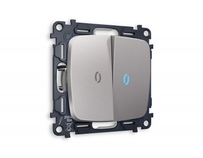 Комплект механизма 2-клавишного проходного выключателя с подсветкой 10000K OMEGA MO504040 Сталь матовый QUANT Ambrella Volt Комплект механизма 2-клавишного проходного выключателя с подсветкой 10000K OMEGA MO504040 Сталь матовый QUANT Ambrella Volt