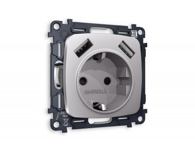 Комплект механизма электрической розетки OMEGA MO509010 Сталь матовый 2USB A+A 18W быстрая зарядка с заземлением и шторками 2P+E 16A-250V QUANT Ambrella Volt Комплект механизма электрической розетки OMEGA MO509010 Сталь матовый 2USB A+A 18W быстрая зарядка с заземлением и шторками 2P+E 16A-250V QUANT Ambrella Volt