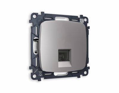 Комплект механизма компьютерной розетки OMEGA MO512010 Сталь матовый RJ-45(8P8C) CAT6 с защитной шторкой QUANT Ambrella Volt