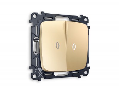 Комплект механизма 2-клавишного выключателя с подсветкой 5600K OMEGA MO604015 Шампань QUANT Ambrella Volt Комплект механизма 2-клавишного выключателя с подсветкой 5600K OMEGA MO604015 Шампань QUANT Ambrella Volt