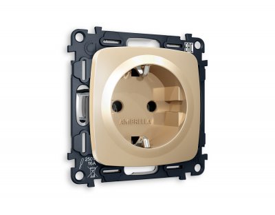 Комплект механизма электрической розетки OMEGA MO606010 Шампань с заземлением на винтовых зажимах 2P+E 16A-250V QUANT Ambrella Volt Комплект механизма электрической розетки OMEGA MO606010 Шампань с заземлением на винтовых зажимах 2P+E 16A-250V QUANT Ambrella Volt