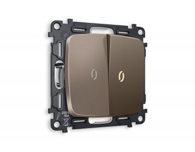 Комплект механизма 2-клавишного проходного выключателя с подсветкой 3200K OMEGA MO634030 Темная бронза матовый QUANT Ambrella Volt Комплект механизма 2-клавишного проходного выключателя с подсветкой 3200K OMEGA MO634030 Темная бронза матовый QUANT Ambrella Volt