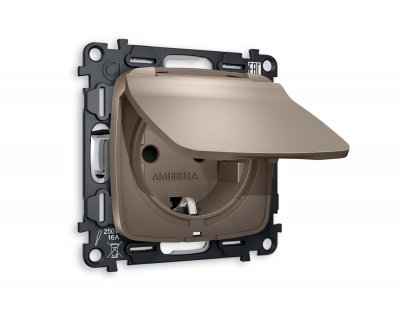 Комплект механизма электрической розетки OMEGA MO638010 Темная бронза матовый с заземлением с шторками и защитной крышкой 2P+E 16A-250V IP44 QUANT Ambrella Volt Комплект механизма электрической розетки OMEGA MO638010 Темная бронза матовый с заземлением с шторками и защитной крышкой 2P+E 16A-250V IP44 QUANT Ambrella Volt