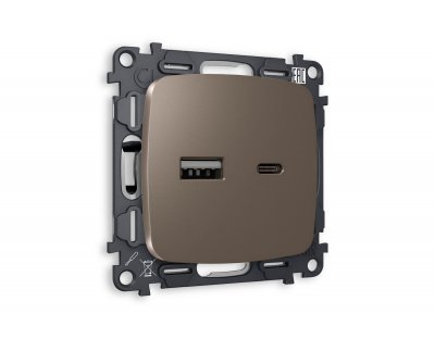 Комплект механизма розетки OMEGA MO641010 Темная бронза матовый 2USB A+C 20W быстрая зарядка QUANT Ambrella Volt