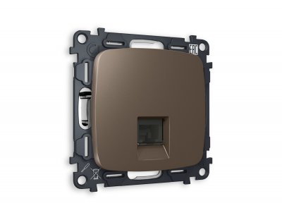Комплект механизма телефонной розетки OMEGA MO642030 Темная бронза матовый RJ-11(4P4C) с защитной шторкой QUANT Ambrella Volt