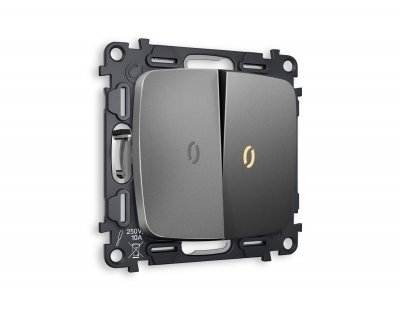 Комплект механизма 2-клавишного выключателя с подсветкой 3200K OMEGA MO654010 Антрацит серый QUANT Ambrella Volt