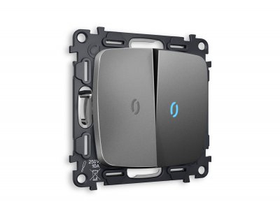 Комплект механизма 2-клавишного проходного выключателя с подсветкой 10000K OMEGA MO654040 Антрацит серый QUANT Ambrella Volt Комплект механизма 2-клавишного проходного выключателя с подсветкой 10000K OMEGA MO654040 Антрацит серый QUANT Ambrella Volt