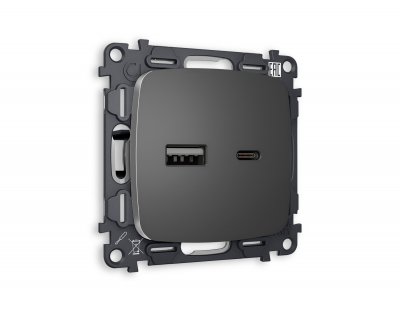 Комплект механизма розетки OMEGA MO661010 Антрацит серый 2USB A+C 20W быстрая зарядка QUANT Ambrella Volt Комплект механизма розетки OMEGA MO661010 Антрацит серый 2USB A+C 20W быстрая зарядка QUANT Ambrella Volt