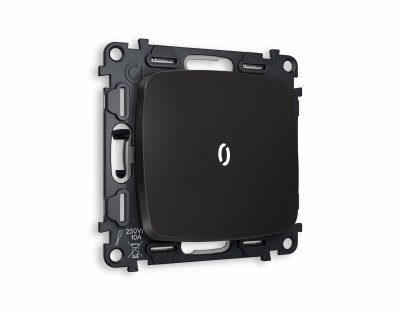 Комплект механизма 1-клавишного проходного выключателя с подсветкой 5600K OMEGA MO802035 Черный матовый QUANT Ambrella Volt