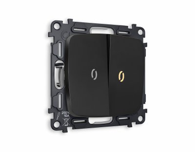 Комплект механизма 2-клавишного выключателя с подсветкой 3200K OMEGA MO804010 Черный матовый QUANT Ambrella Volt Комплект механизма 2-клавишного выключателя с подсветкой 3200K OMEGA MO804010 Черный матовый QUANT Ambrella Volt