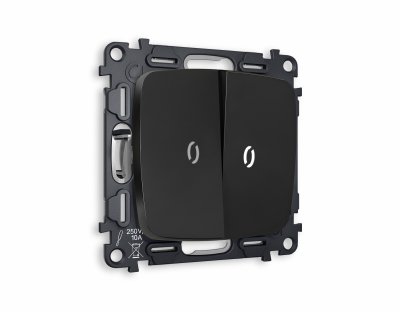 Комплект механизма 2-клавишного выключателя с подсветкой 5600K OMEGA MO804015 Черный матовый QUANT Ambrella Volt Комплект механизма 2-клавишного выключателя с подсветкой 5600K OMEGA MO804015 Черный матовый QUANT Ambrella Volt