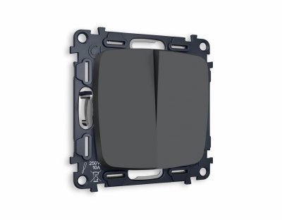 Комплект механизма 2-клавишного проходного выключателя OMEGA MO903020 Графит мягкое касание QUANT Ambrella Volt