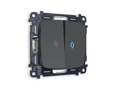 Комплект механизма 2-клавишного выключателя с подсветкой 10000K OMEGA MO904020 Графит мягкое касание QUANT Ambrella Volt Комплект механизма 2-клавишного выключателя с подсветкой 10000K OMEGA MO904020 Графит мягкое касание QUANT Ambrella Volt