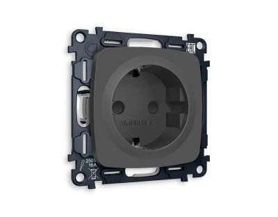 Комплект механизма электрической розетки OMEGA MO907010 Графит мягкое касание с заземлением и шторками 2P+E 16A-250V QUANT Ambrella Volt