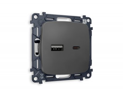 Комплект механизма розетки OMEGA MO911010 Графит мягкое касание 2USB A+C 20W быстрая зарядка QUANT Ambrella Volt Комплект механизма розетки OMEGA MO911010 Графит мягкое касание 2USB A+C 20W быстрая зарядка QUANT Ambrella Volt