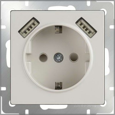 

Розетка с заземлением, шторками и USBх2 (слоновая кость) WL03-SKGS-USBx2-IP20 Werkel, WL03-SKGS-USBx2-IP20