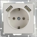 Розетка с заземлением, шторками и USBх2 (слоновая кость) WL03-SKGS-USBx2-IP20 Werkel