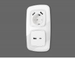 Лицевая панель OMEGA (Белый матовый) для электрической розетки с/з со шторками 2USB A+A QUANT OP1290 Ambrella Volt