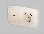 Лицевая панель OMEGA (Бежевый глянец) для электрической розетки с заземлением со шторками 2USB A+A QUANT OP3090 Ambrella Volt