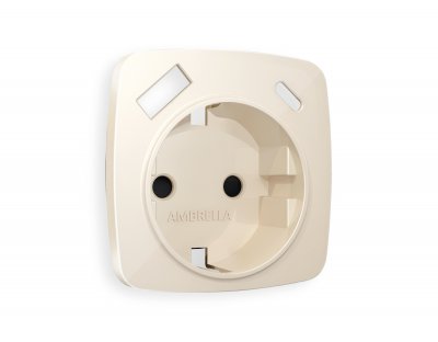 Лицевая панель OMEGA (Бежевый глянец) для электрической розетки с заземлением со шторками 2USB A+C QUANT OP3100 Ambrella Volt