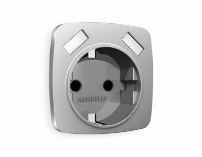 Лицевая панель OMEGA (Сталь матовый) для электрической розетки с заземлением со шторками 2USB A+A QUANT OP5090 Ambrella Volt