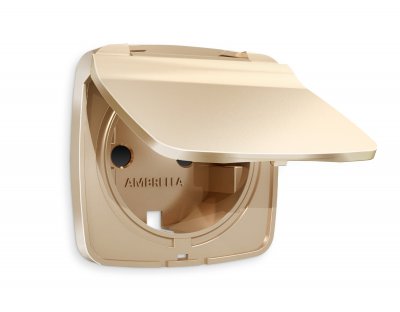 Лицевая панель OMEGA (Шампань) для электрической розетки с заземлением со шторками и крышкой IP44 QUANT AP6080 Ambrella Volt Лицевая панель OMEGA (Шампань) для электрической розетки с заземлением со шторками и крышкой IP44 QUANT AP6080 Ambrella Volt