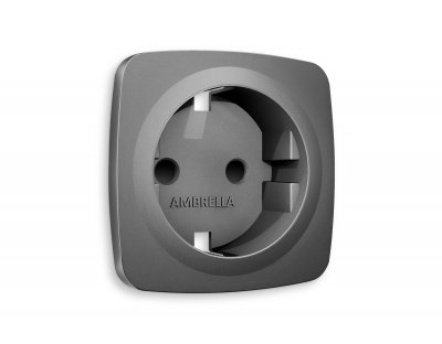 Лицевая панель OMEGA (Антрацит серый) для электрической розетки с заземлением со шторками QUANT OP6570 Ambrella Volt