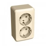 Lexel Этюд 2-ая розетка с заземлением, со шторками кремовый (накладные) (PA16-008k)