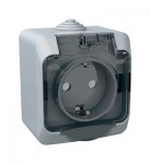 Lexel Этюд 1-ая розетка с заземлением, штоки сер. (накладные) (PA16-044c)