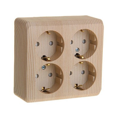 Lexel Этюд Дача Сосна Розетка 4 местная с заземлением со шторками