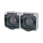 Lexel Этюд Серый Розетка 2-я с заземлением со шторками наружный c крышкой IP44