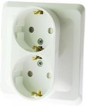Lexel Этюд 2-ая розетка с заземлением, со шторкамибел. (скр.устан.) (PC16-008b)