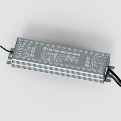 Диммируемый влагозащищенный источник стабилизированного напряжения LIGHTTECH (PSMS-D-IP 24200) для светодиодных лент или устройств с питанием 24В Диммируемый влагозащищенный источник стабилизированного напряжения LIGHTTECH (PSMS-D-IP 24200) для светодиодных лент или устройств с питанием 24В