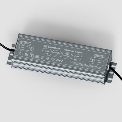 Влагозащищенный источник стабилизированного напряжения LIGHTTECH (PSMS-IP 24250) для светодиодных лент или устройств с питанием 24В Влагозащищенный источник стабилизированного напряжения LIGHTTECH (PSMS-IP 24250) для светодиодных лент или устройств с питанием 24В