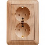 Розетка Wessen 59 с/у С ЗК двухместная (250В, 16А, с ЗП) сосна (RS16-255-78) с рамкой!