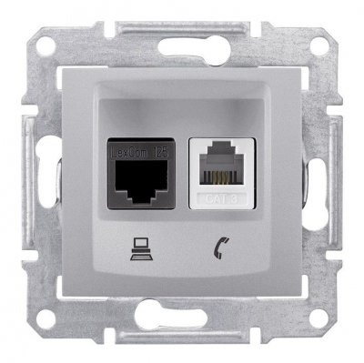 SE Sedna Алюминий Розетка двойная ТЛФ + комп кат.6 UTP (RJ11+RJ45) (SDN5200160)